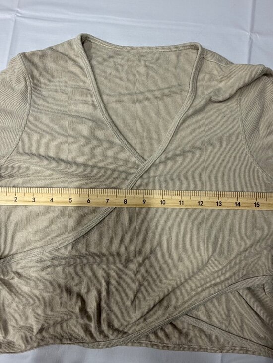Lululemon Wrap-Front Ribbed Long-Sleeve Top tan cropped size small *no tags - Picture 5 of 12